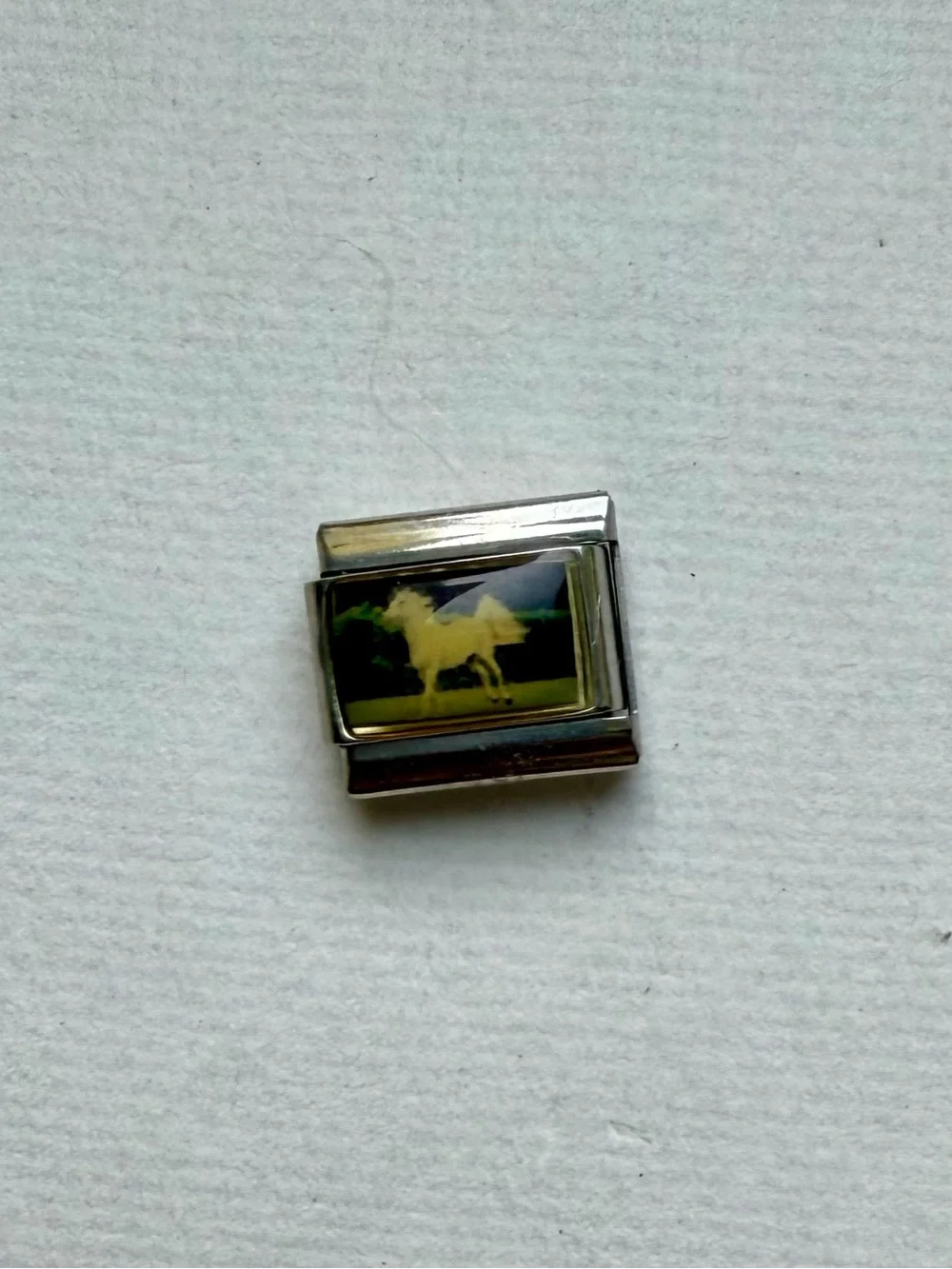 Silver Horse Charm Link with White Horse